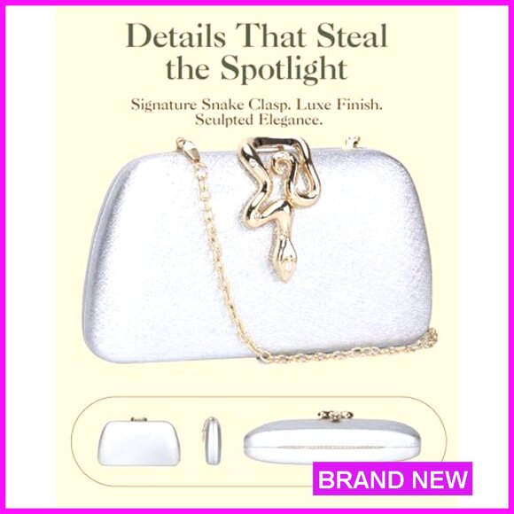 Glitter Clutch Evening Bag Convertible Chains Elegant Sparkly Handbag - Picture 5 of 8